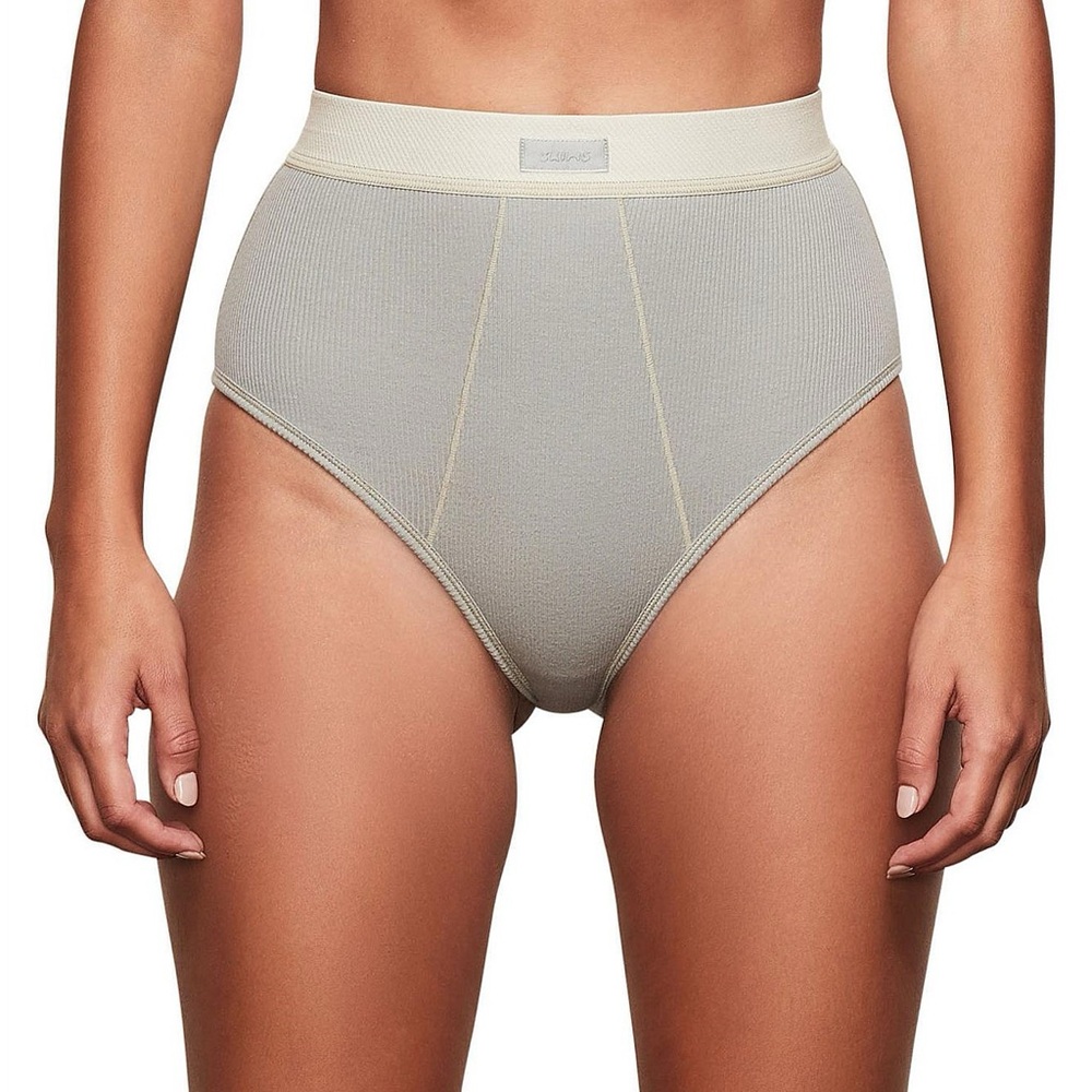 Skims High-Waisted Ribbed Briefs Mineral
